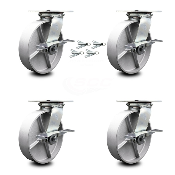Service Caster 8 Inch Semi Steel Caster Set with Roller Bearings and Brakes/Swivel Locks SCC SCC-35S820-SSR-SLB-BSL-4 - main